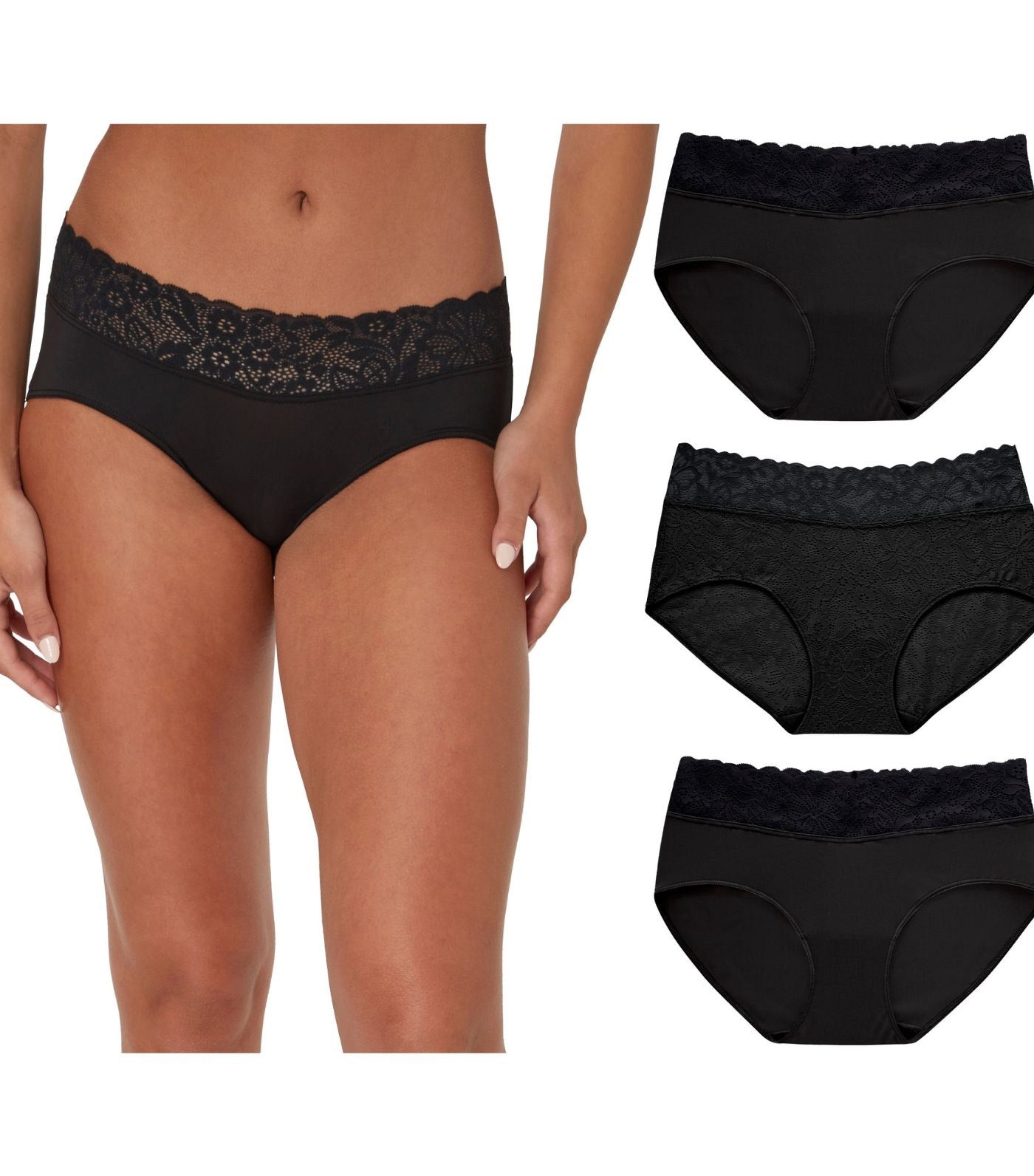 Perfect Fit Stretch Lace Hipster Underwear 3-Pack Black