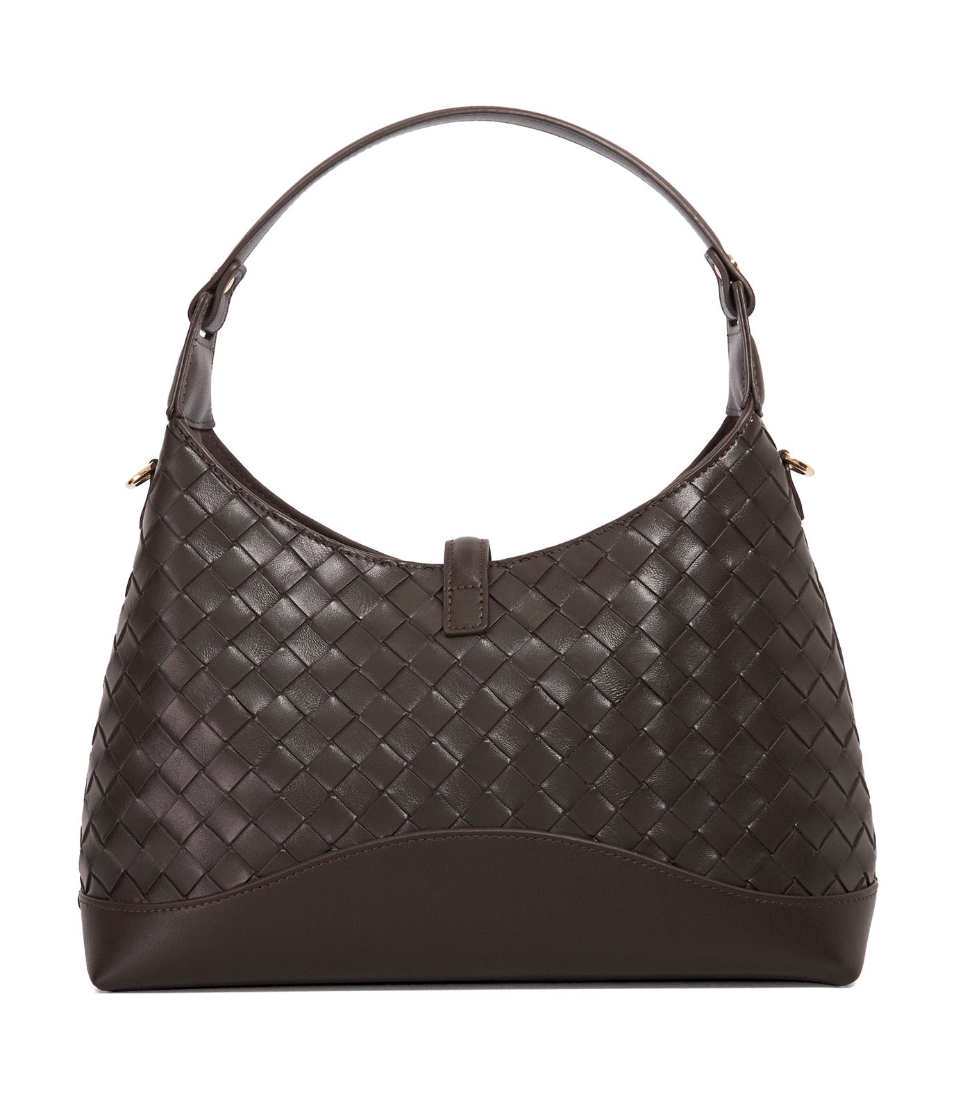 Dorset Medium Woven Turn Lock Shoulder Bag Dark Brown