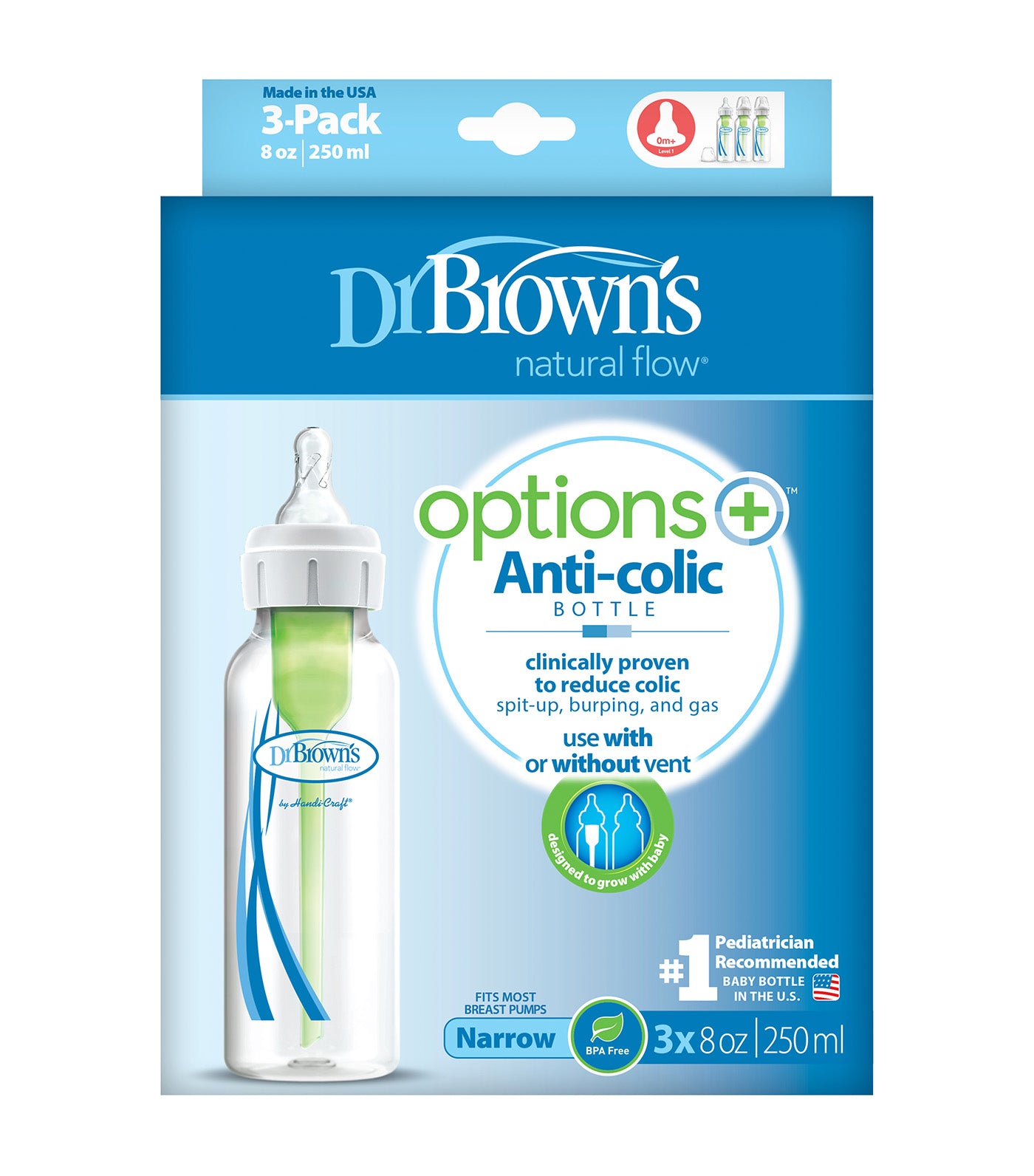 3-piece Options+ Narrow-Neck Baby Bottle 250ml