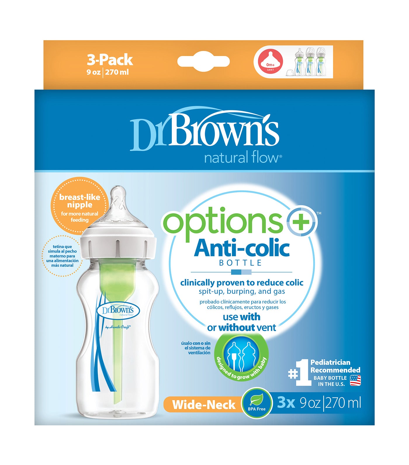 Feeding Bottle Pp Options+ Wide-Neck, 3pcs/Pk 9oz/270ml