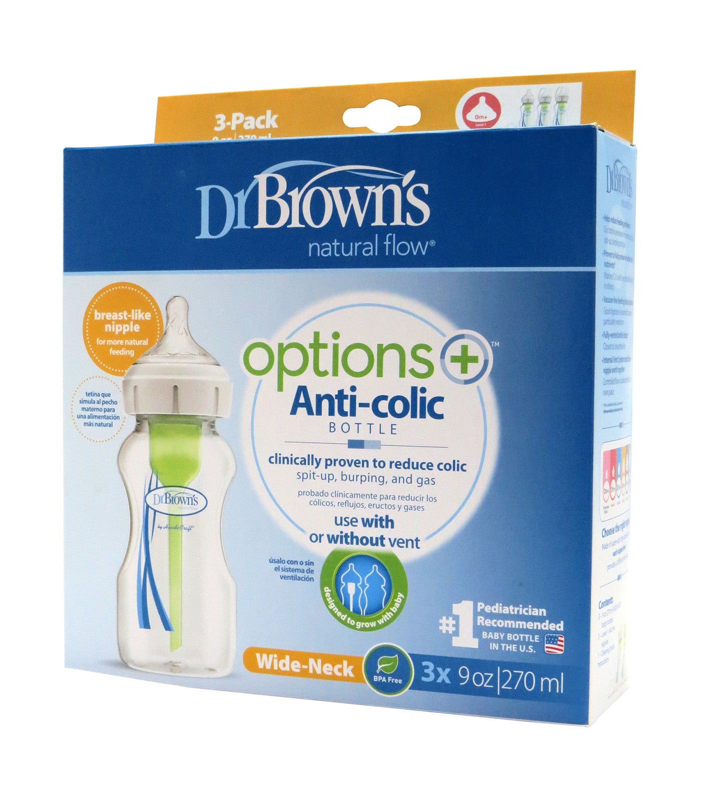 Feeding Bottle Pp Options+ Wide-Neck, 3pcs/Pk 9oz/270ml
