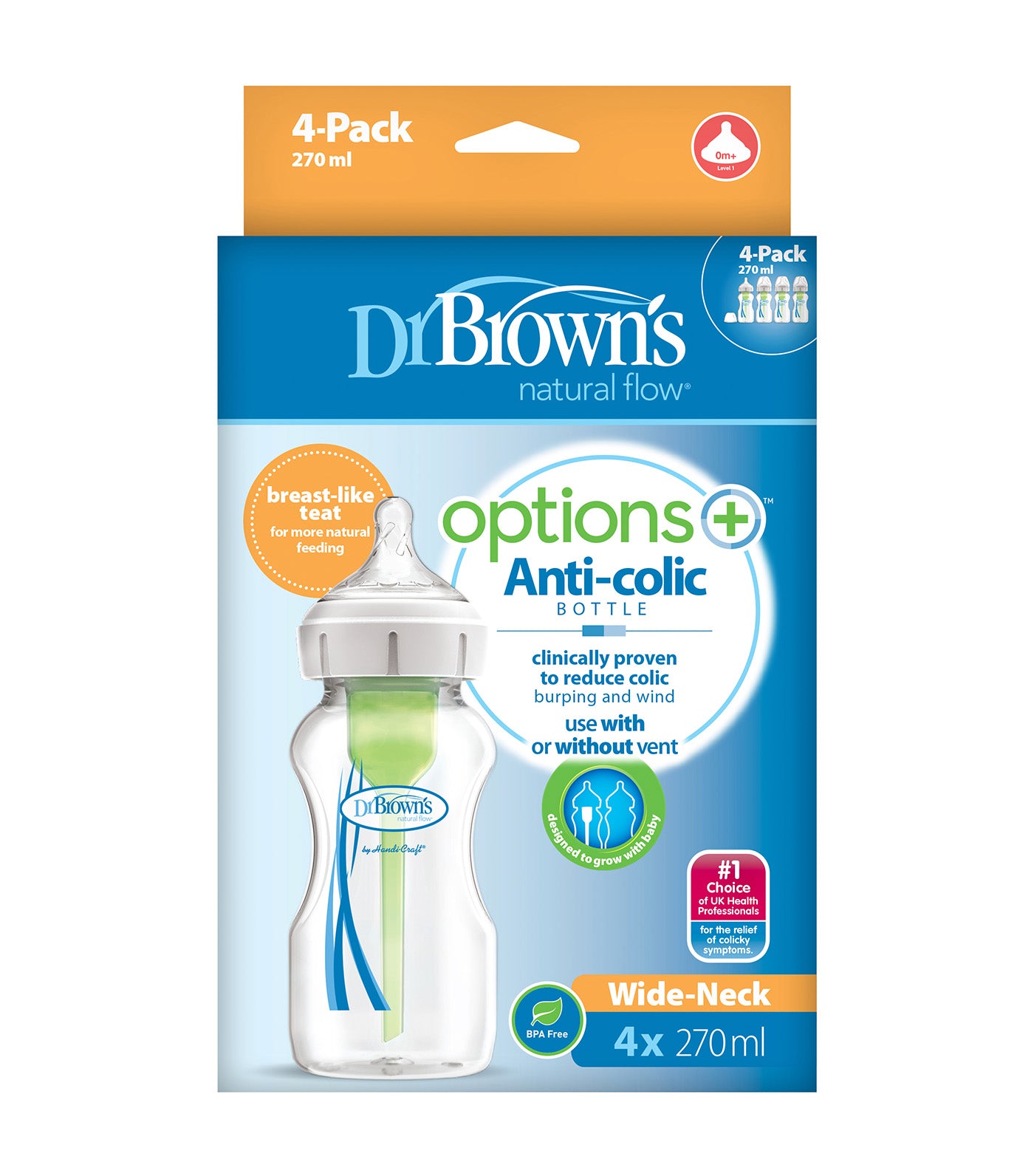 Feeding Bottle Pp Options+ Wide-Neck, 4pcs/Pk 9oz/270ml
