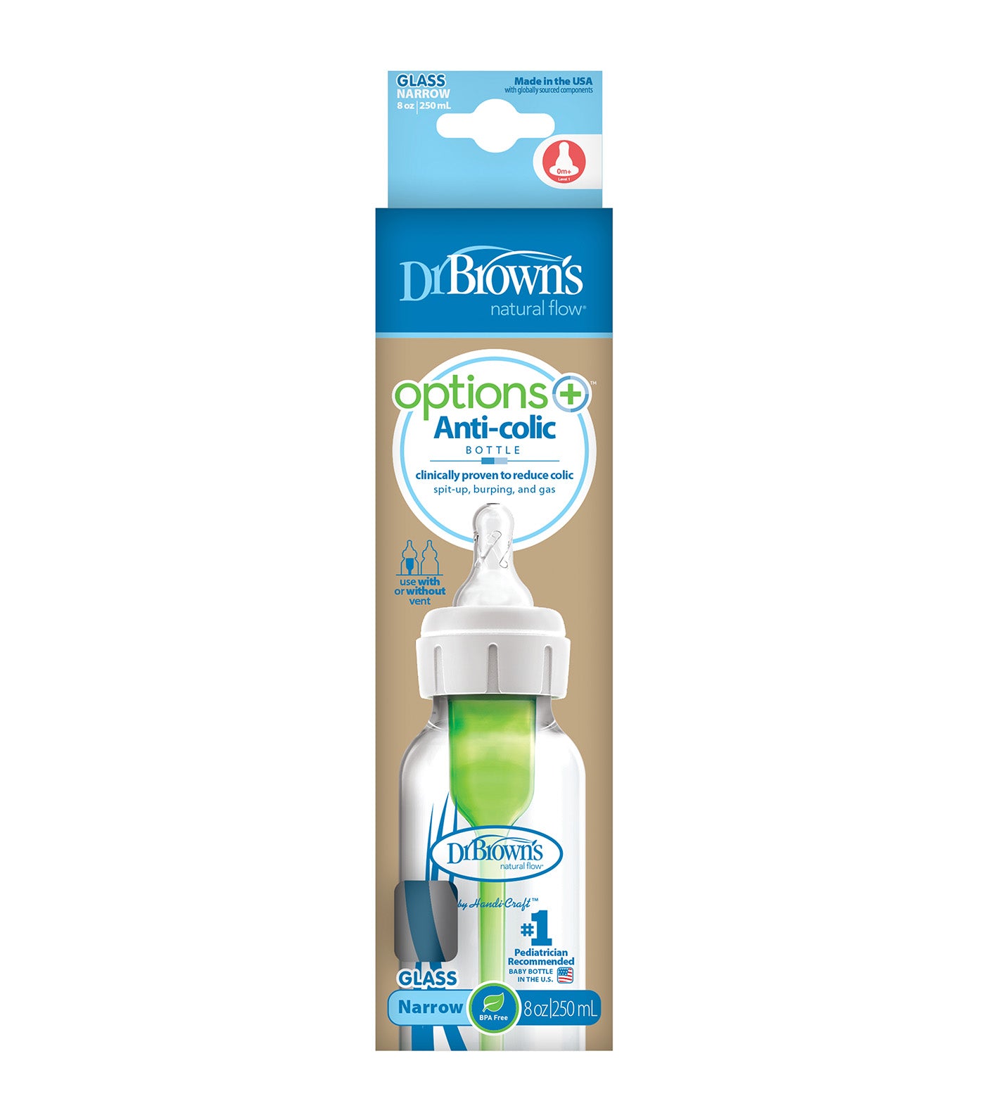Feeding Bottle Glass Options+ Narrow-Neck, 1-Pack 250ml