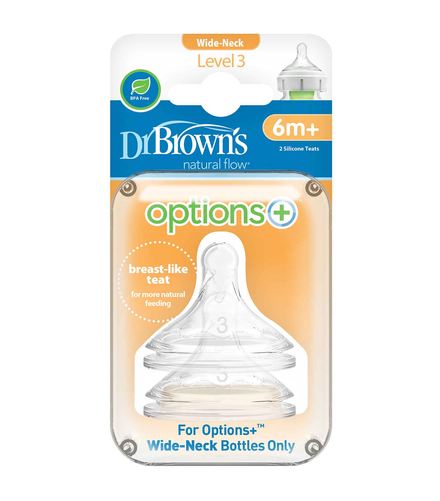 Options+ Silicone Wide-Neck Nipple, 2 Pieces/Pack