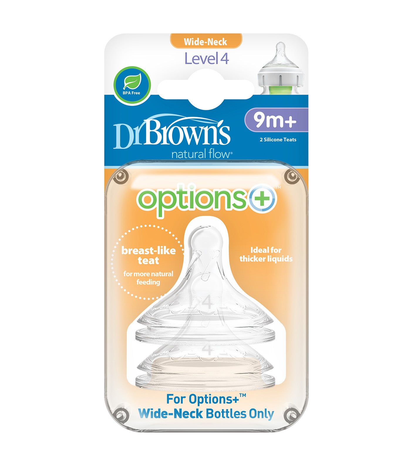 Options+ Silicone Wide-Neck Nipple, 2 Pieces/Pack