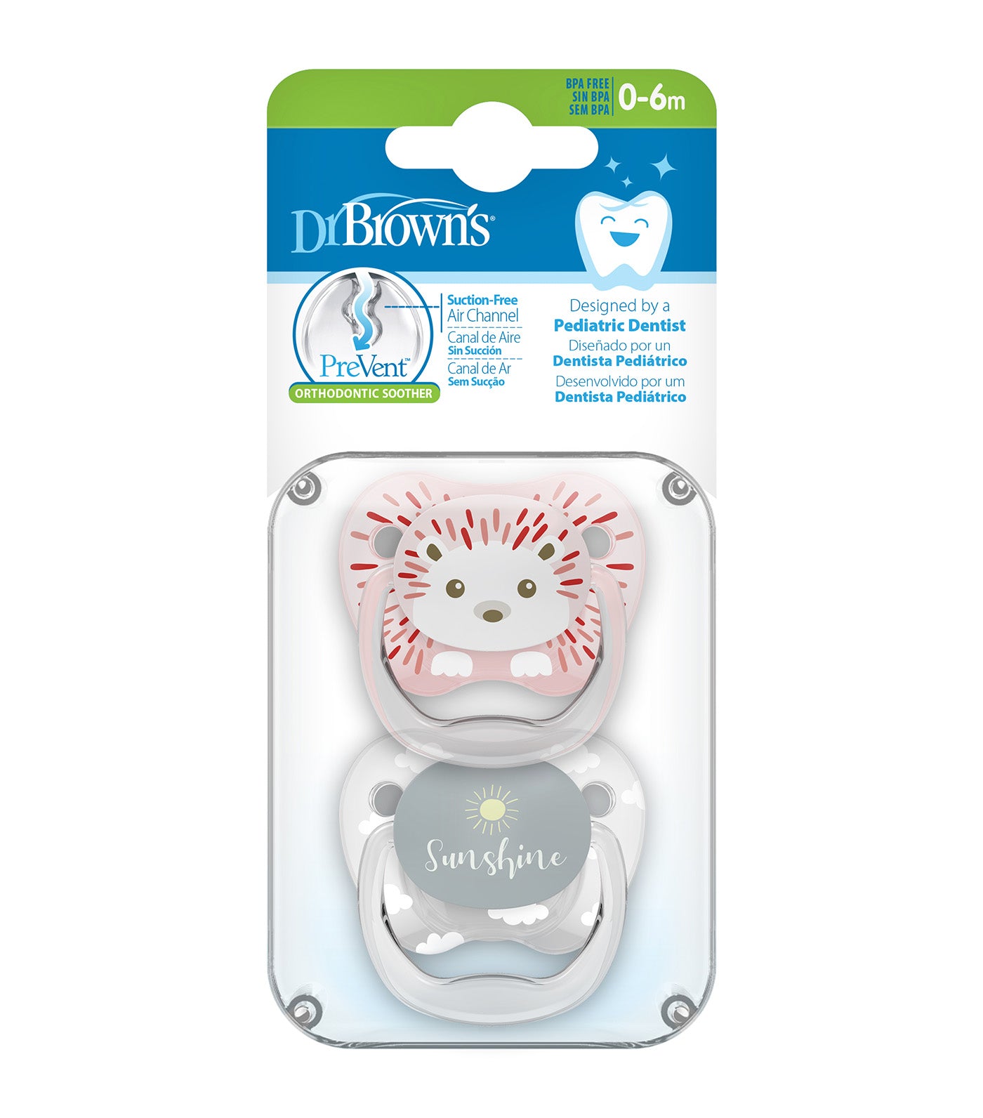 PreVent Printed Shield Stage 1 Pacifier, Animal Faces, 2 Pieces/Pack