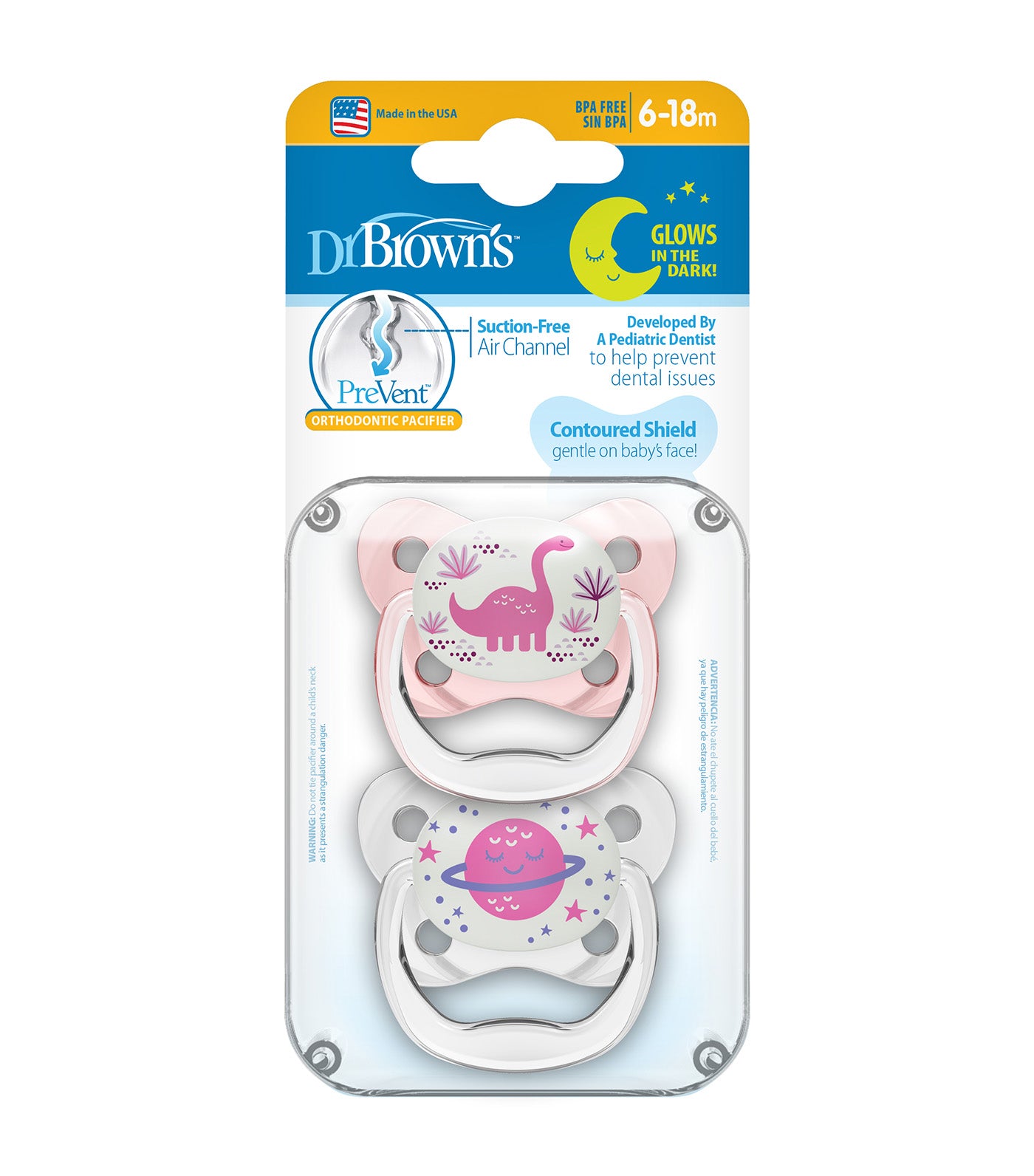 PreVent Glow-in-the-Dark Butterfly Shield Stage 2 Pacifier, 2 Pieces/Pack