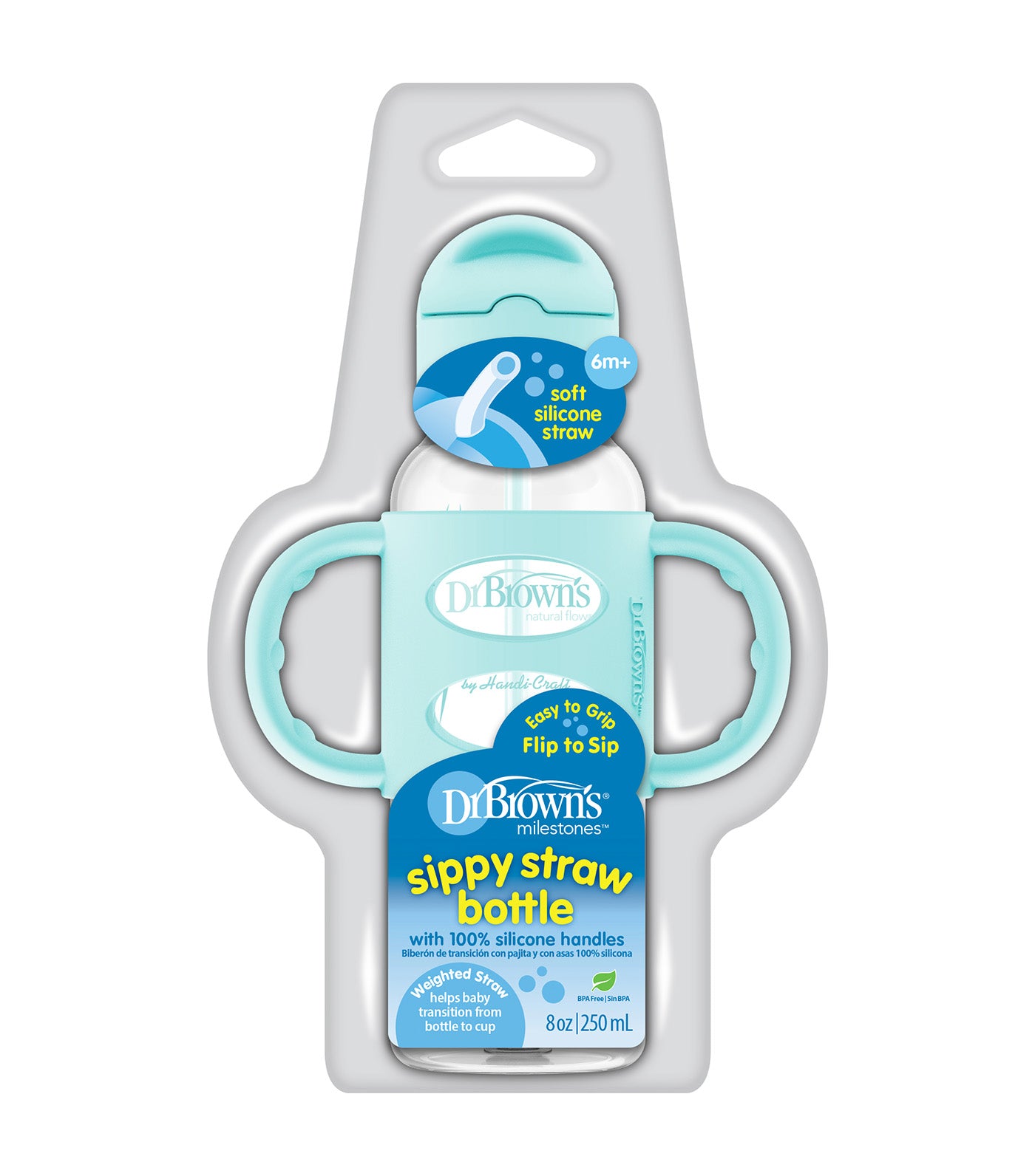 Training Cup Narrow Sippy Straw Bottle with Silicone Handles 250ml