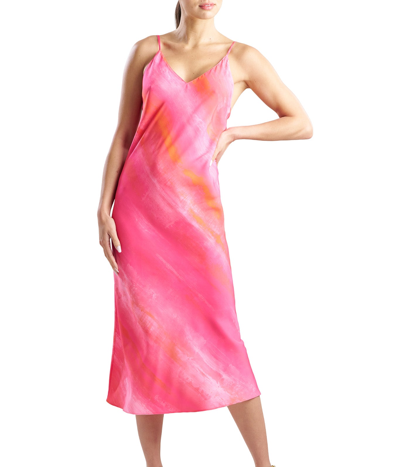 Aurora Printed Satin Slip Dress Pink Poppy