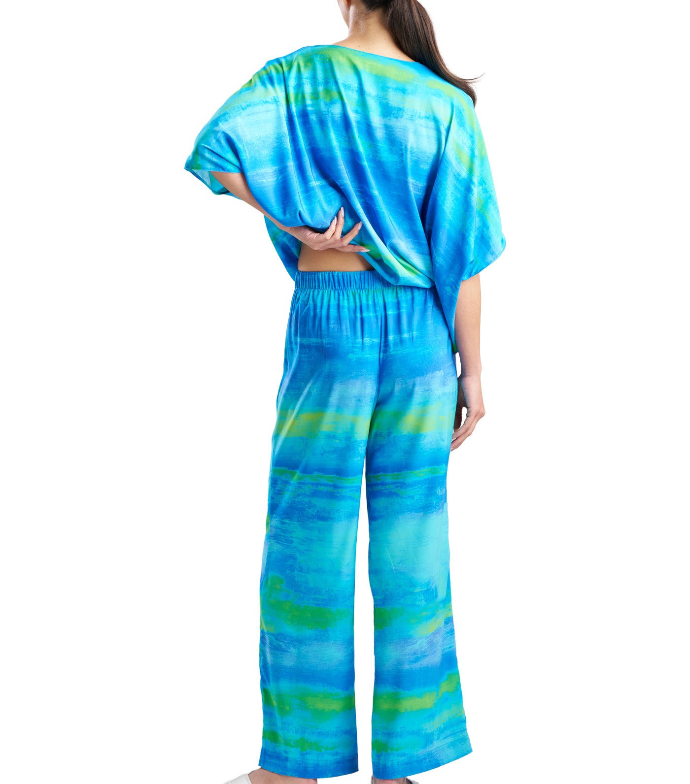 Aurora Printed Satin Pants Azure