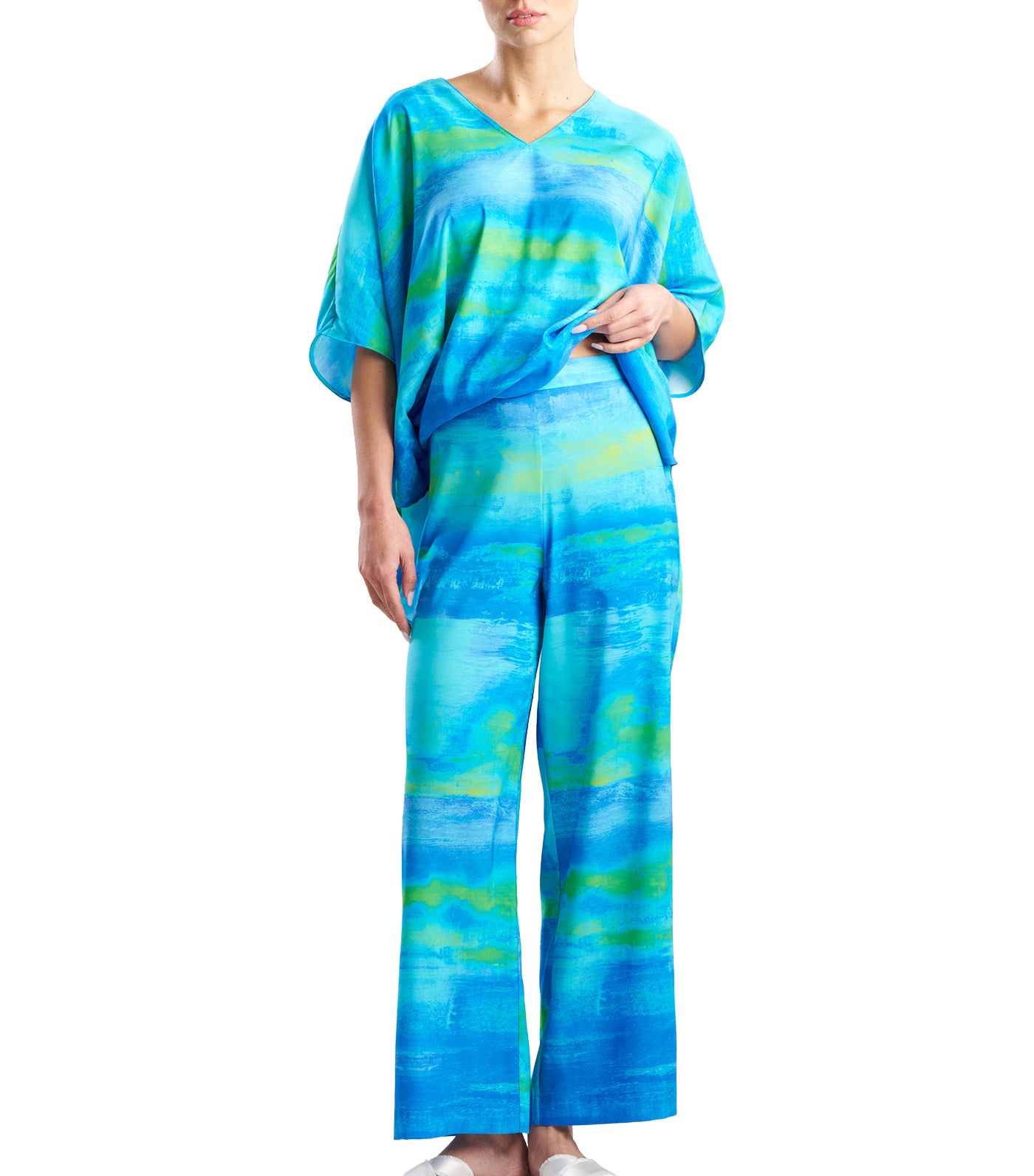 Aurora Printed Satin Pants Azure