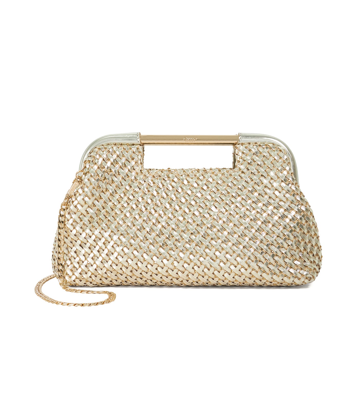 Woven Grab Bag with Chain Handle Gold