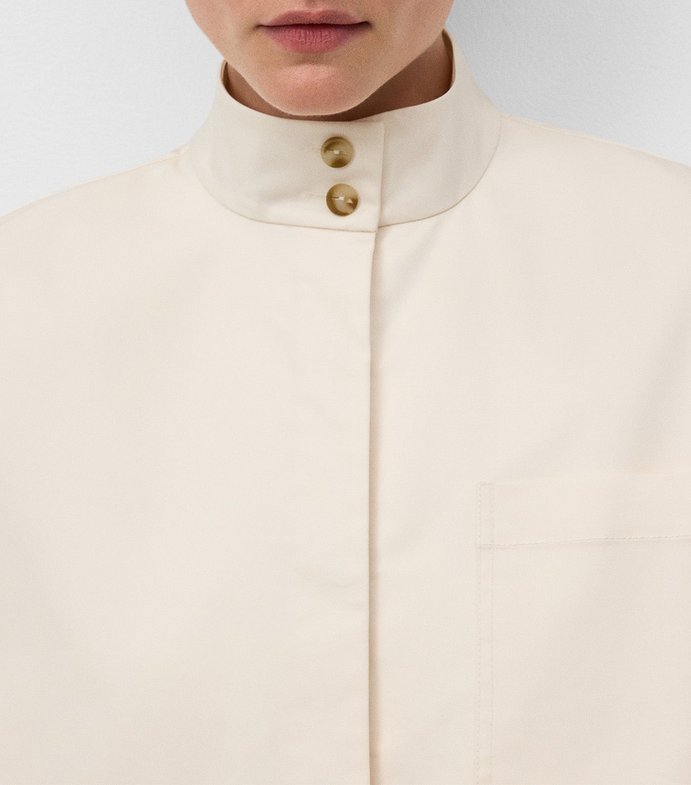 Funnel Neck Shirt with Front Yoke Ecru