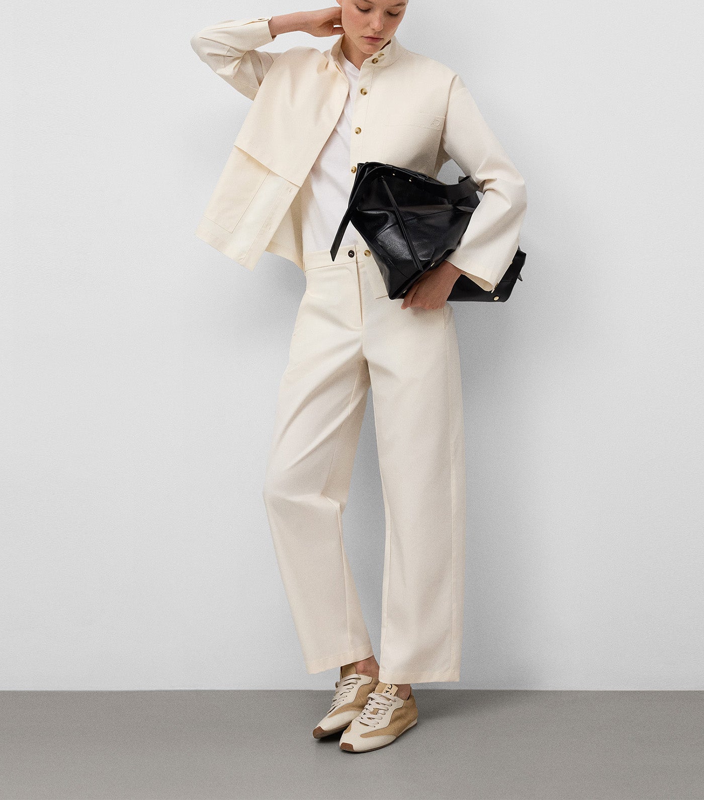 Funnel Neck Shirt with Front Yoke Ecru