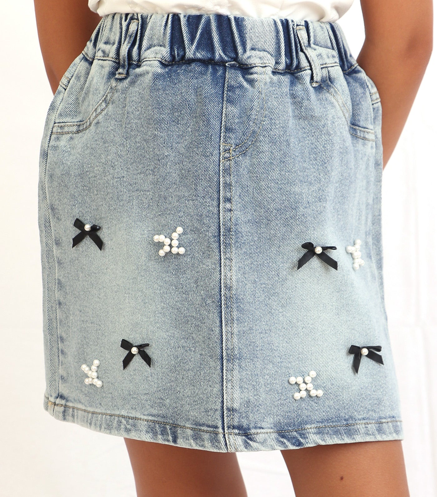 Georgina Girls Denim Skirt with Ribbons