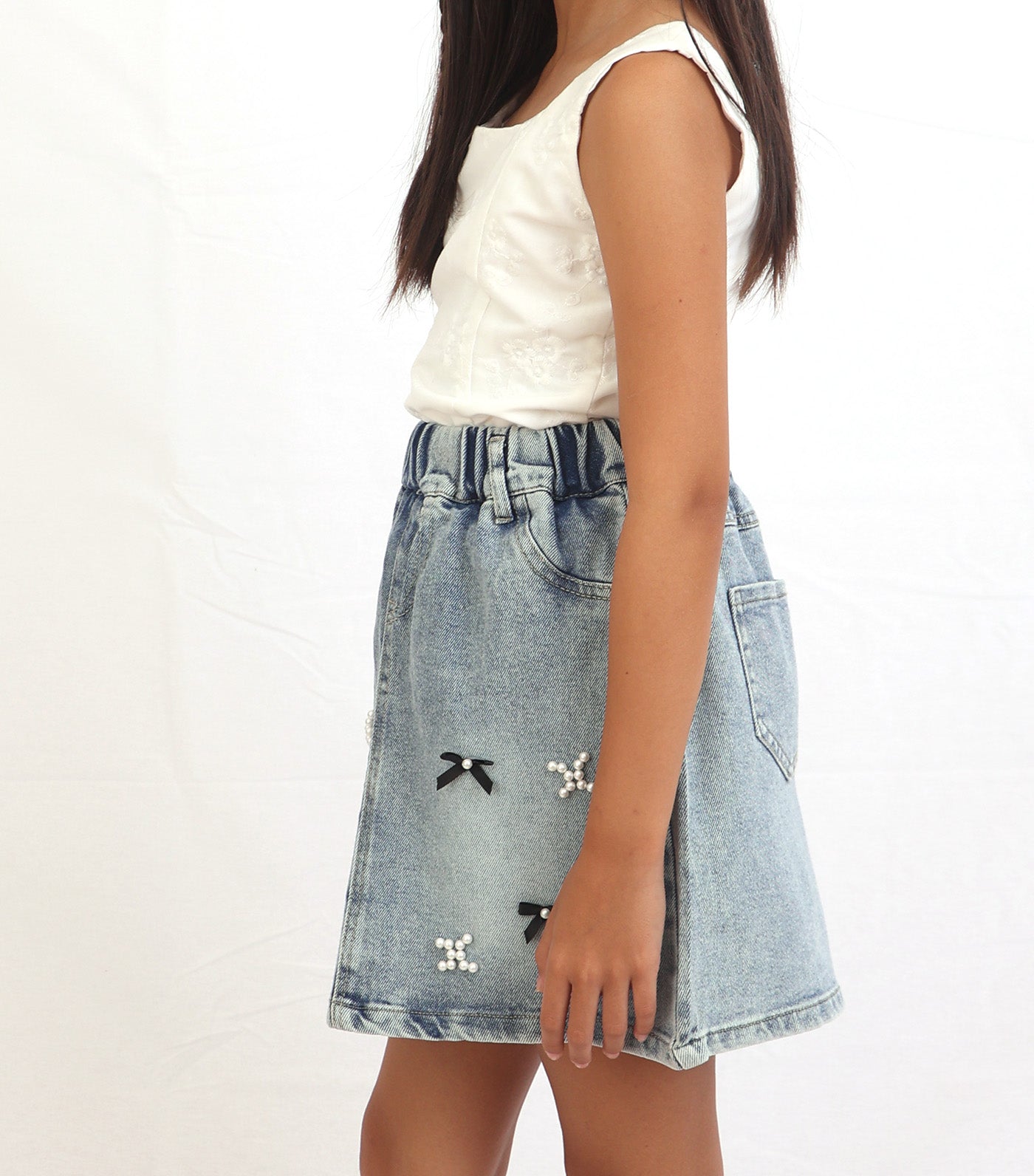 Georgina Girls Denim Skirt with Ribbons