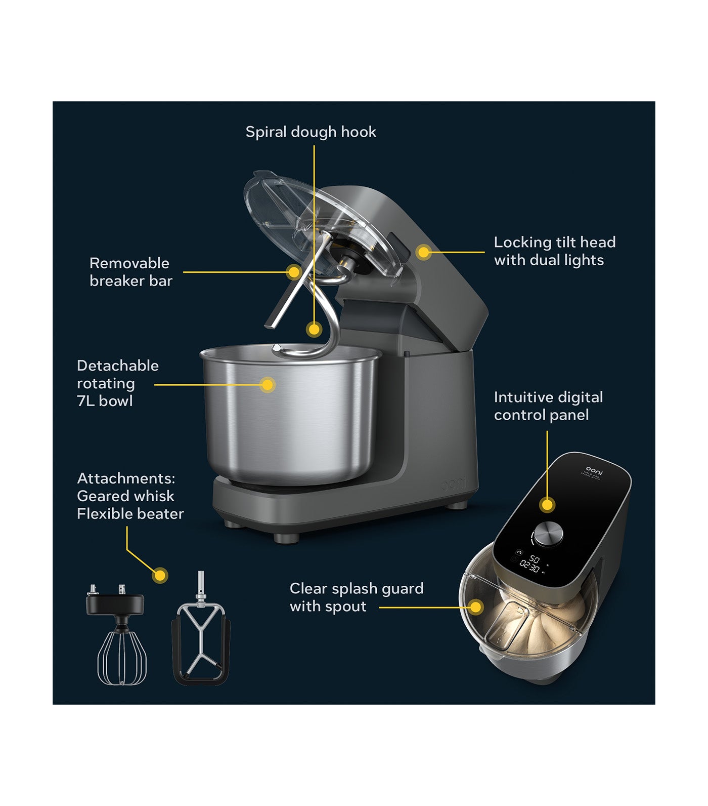 Ooni Halo Pro Spiral Mixer Charcoal Gray