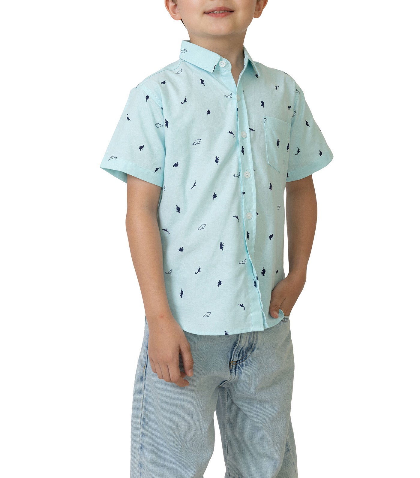 Rustan Jr. Hans Short Sleeve Dino Print Green