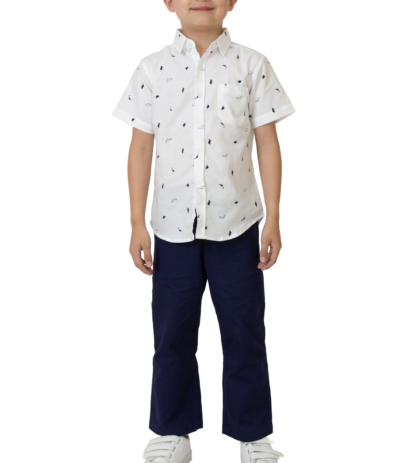Rustan Jr. Hans Short Sleeve Dino Print White