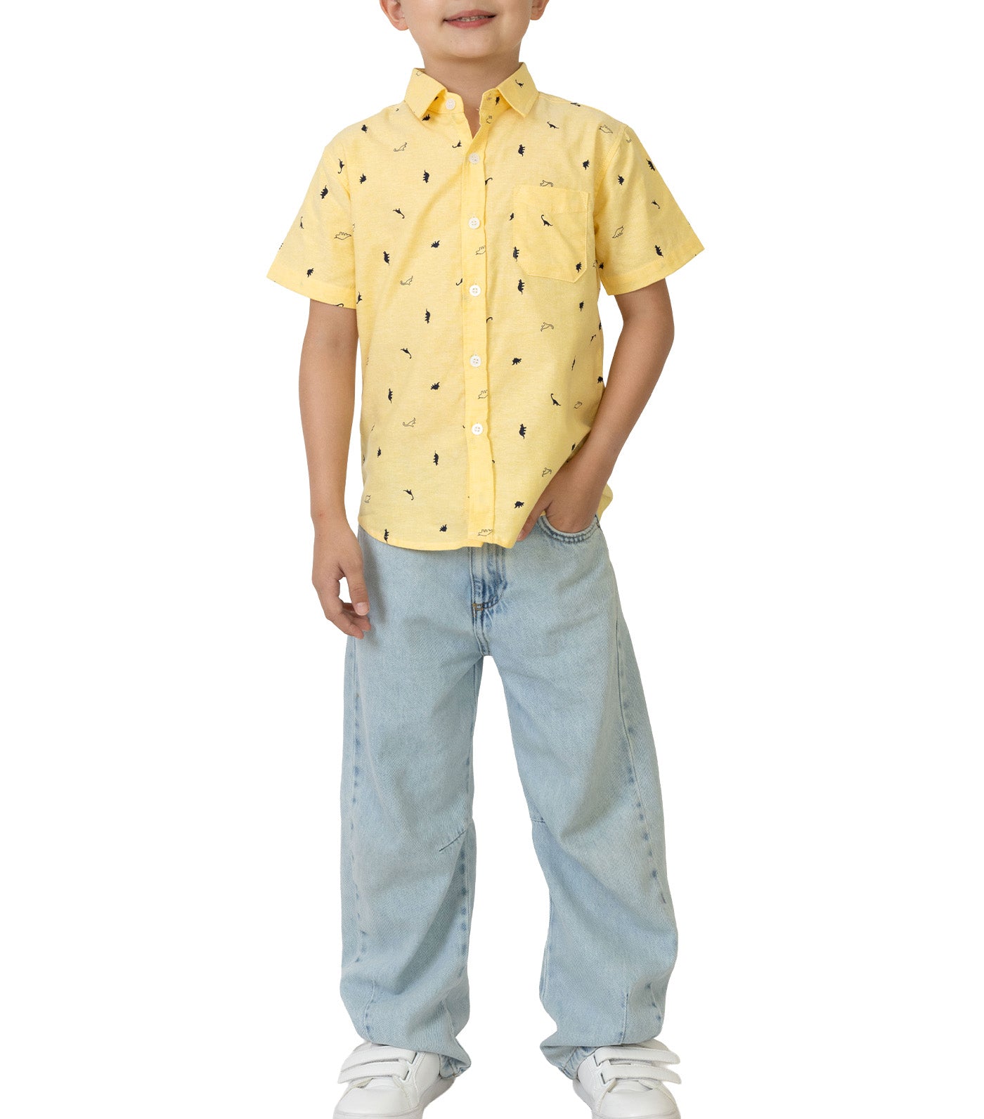 Rustan Jr. Hans Short Sleeve Dino Print Yellow