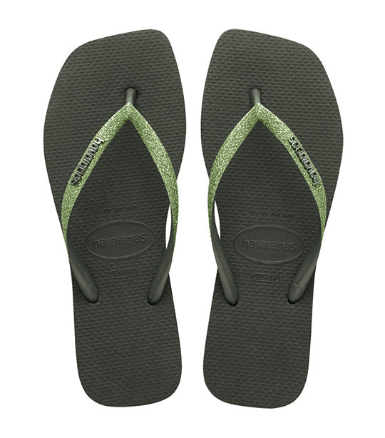 Slim Square Glitter Flip Flops Green Olive