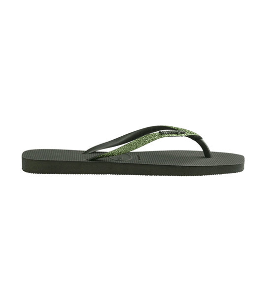 Slim Square Glitter Flip Flops Green Olive