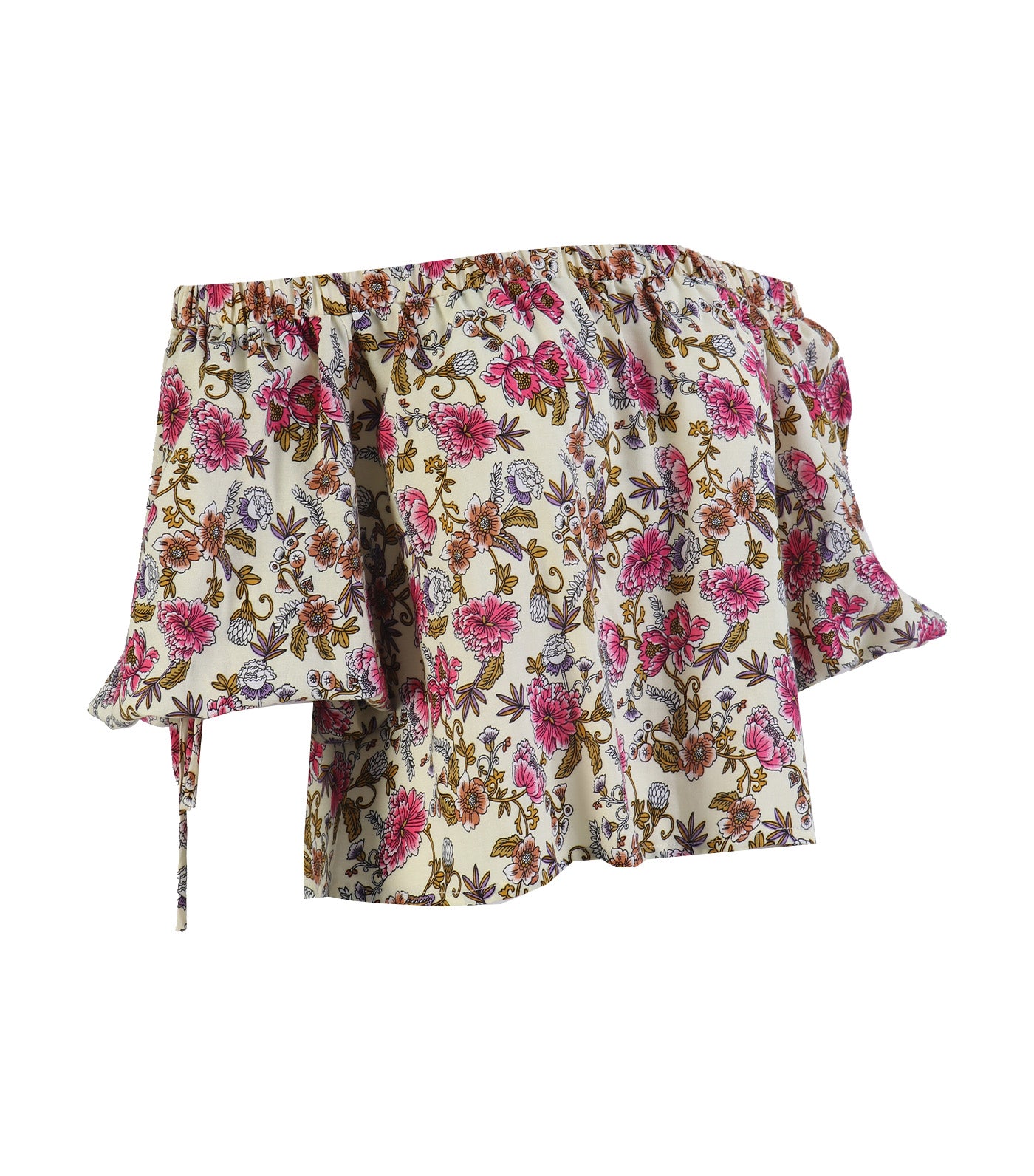 Lotus Resortwear Agnes Off Shoulder Multicolor Print Top Beige