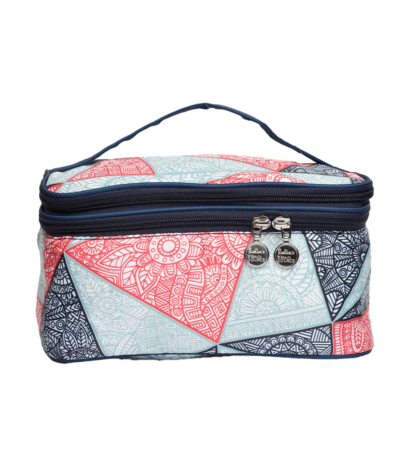 Abstract Traincase with Makeup Brush Holder - Navy Blue Multicolor