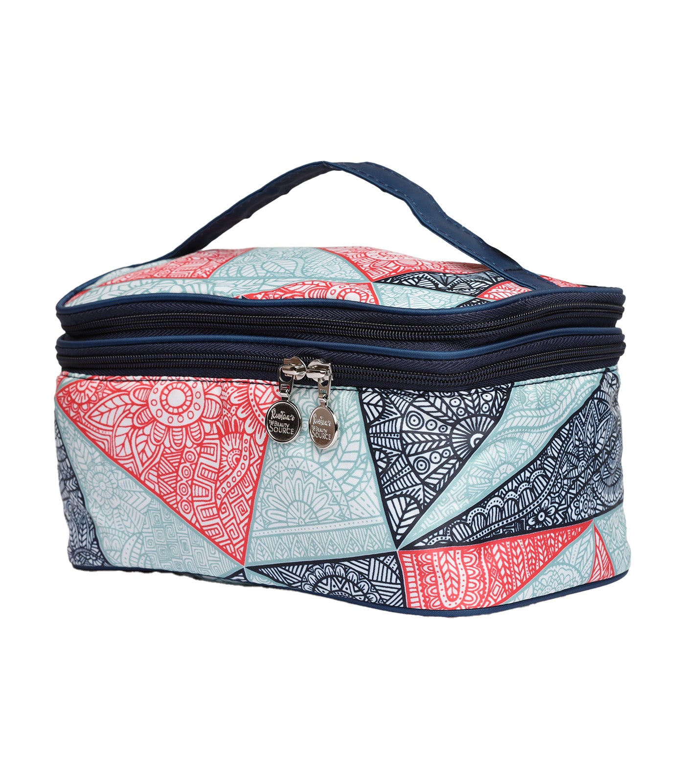 Abstract Traincase with Makeup Brush Holder - Navy Blue Multicolor