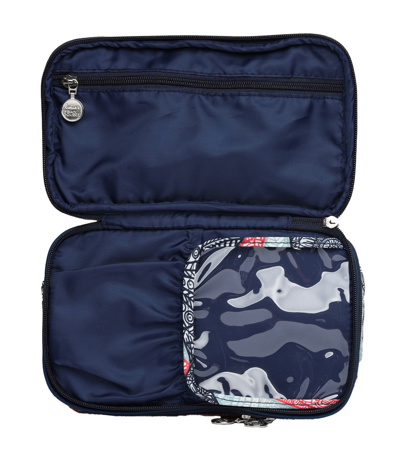 Abstract Traincase with Makeup Brush Holder - Navy Blue Multicolor