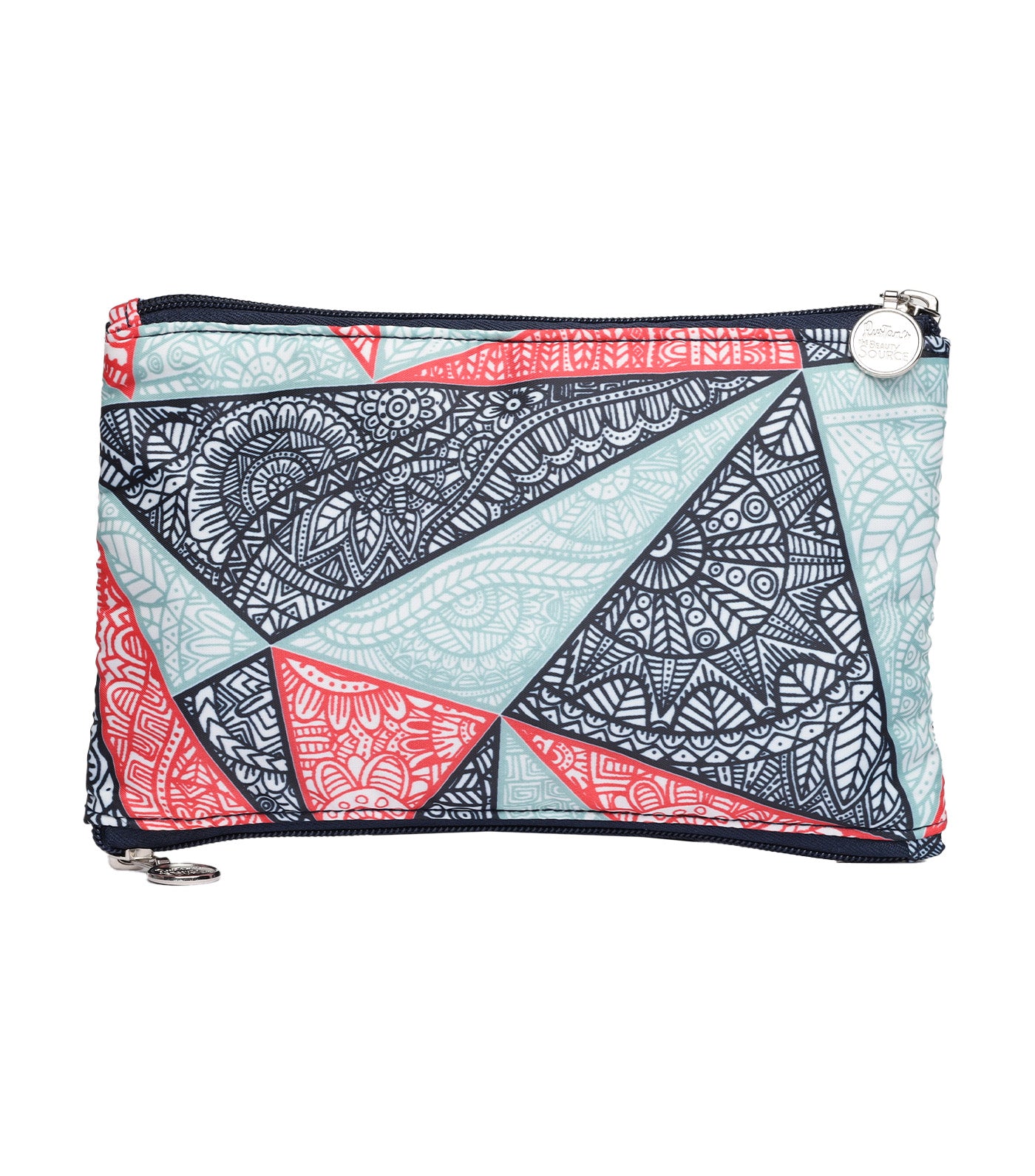 Abstract 2-Zipper Flat Pouch - Navy Blue Multicolor