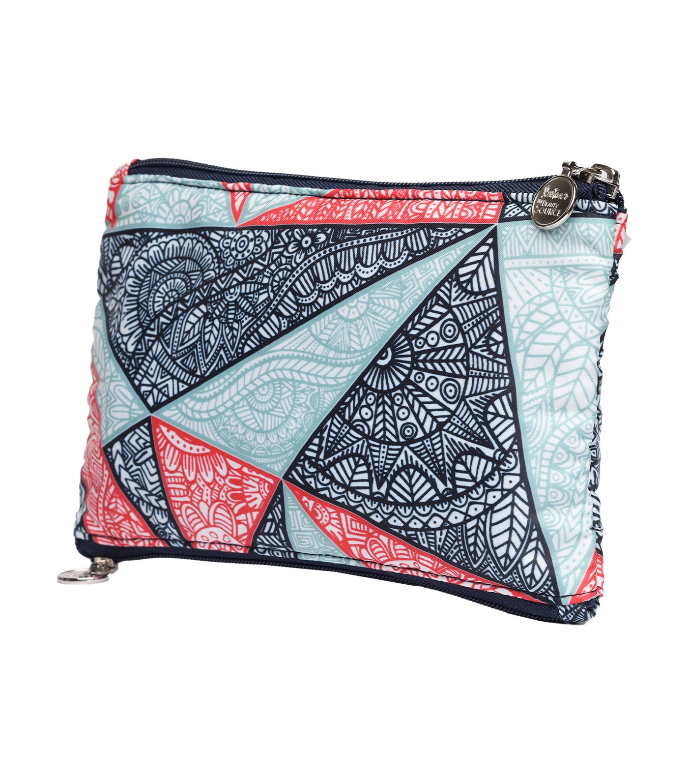 Abstract 2-Zipper Flat Pouch - Navy Blue Multicolor