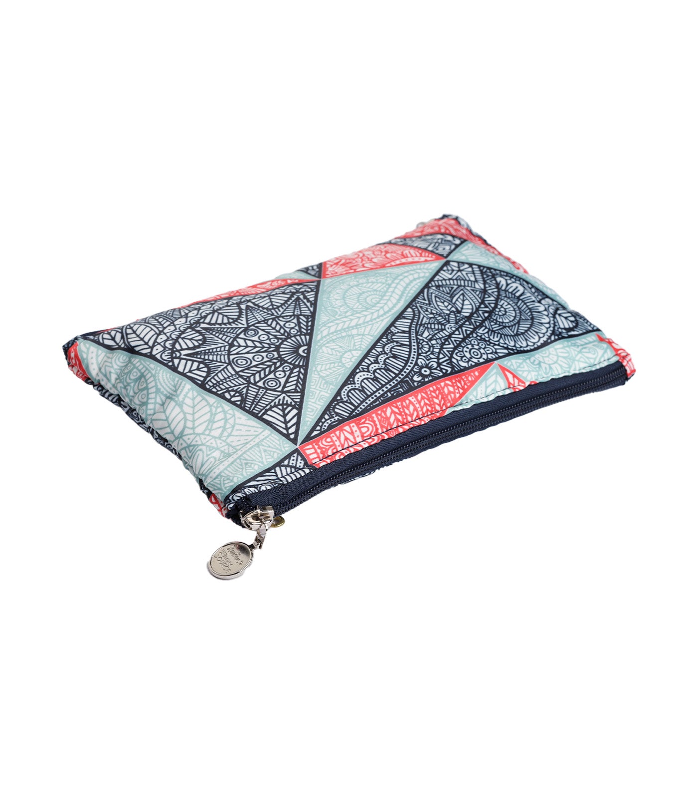 Abstract 2-Zipper Flat Pouch - Navy Blue Multicolor
