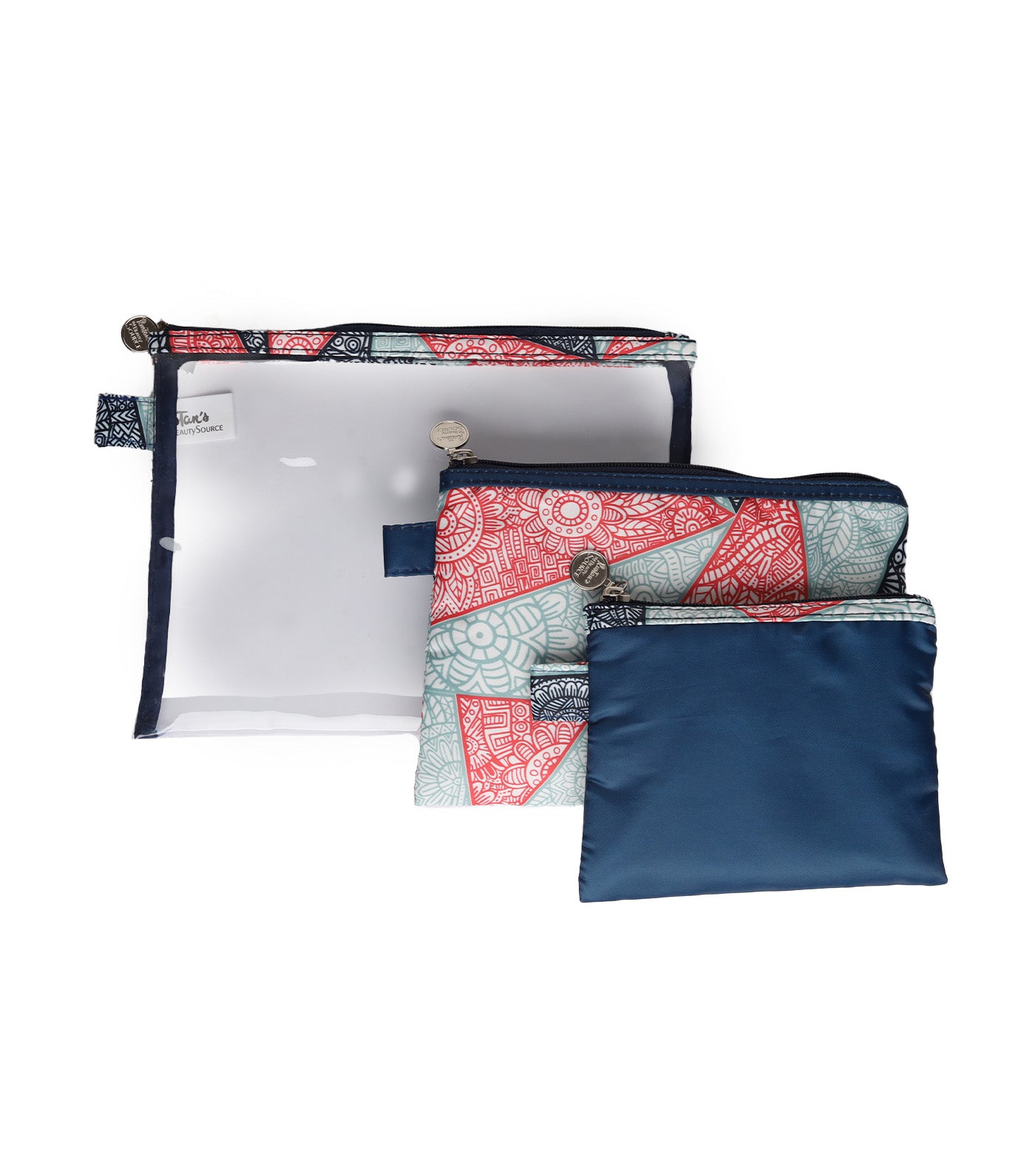 Abstract 3-Piece Flat Purse - Navy Blue Multicolor