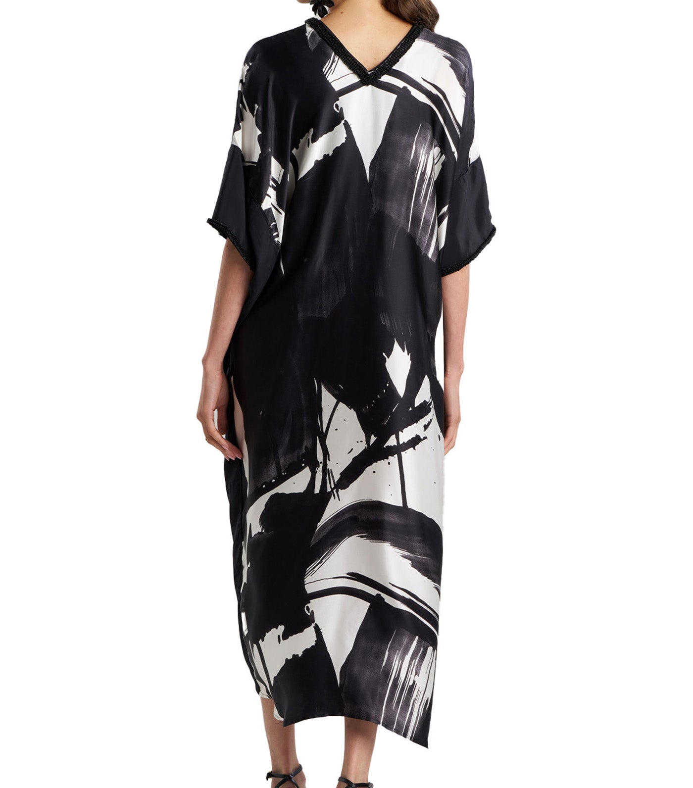 Shodo Beaded Silk Caftan Black/White