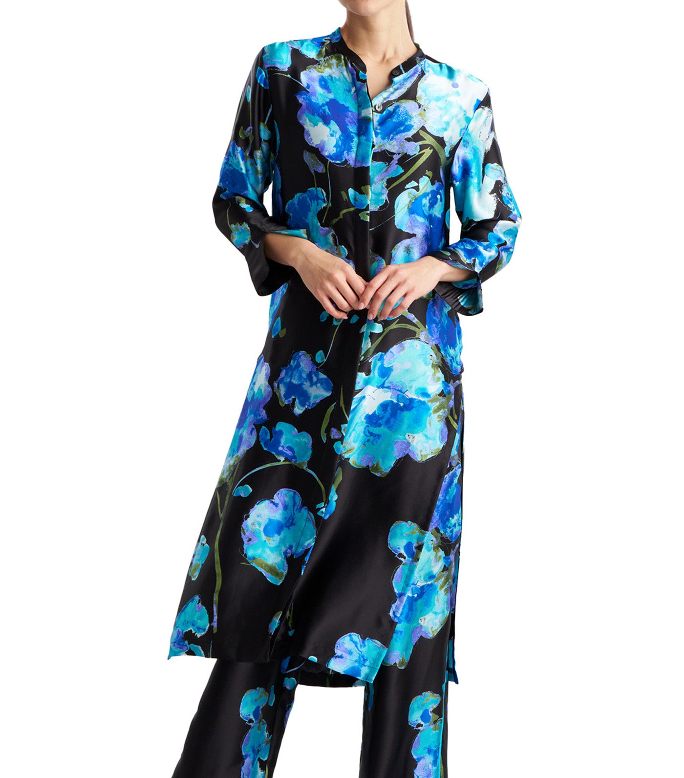 Sakura Matsuri Ao Dai Silk Pajama Set Black