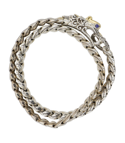 Legends Naga 18K Gold and Silver Double Wrap Bracelet with Blue Sapphire Eyes