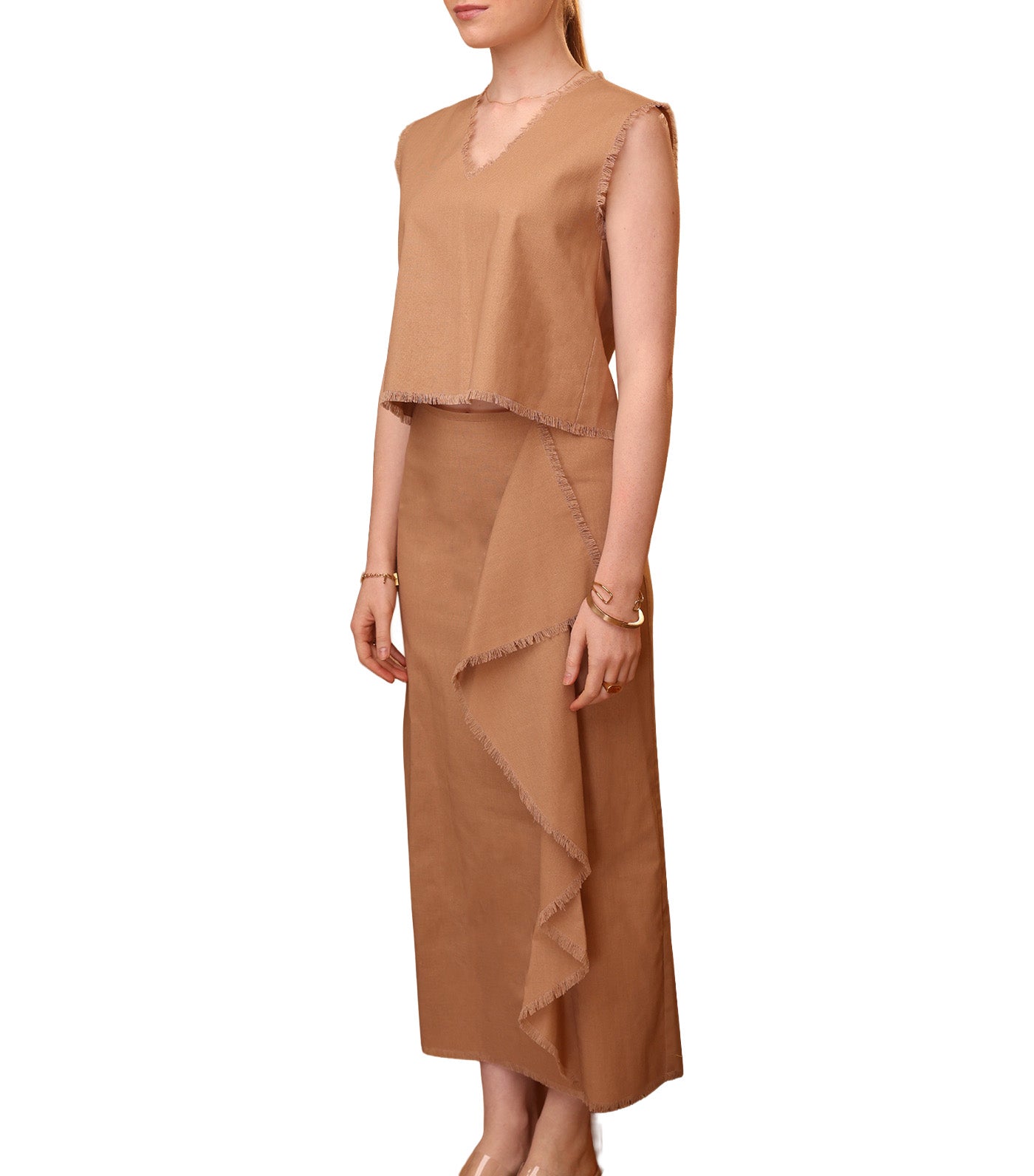 Lala Blouse and Skirt Set Light Brown