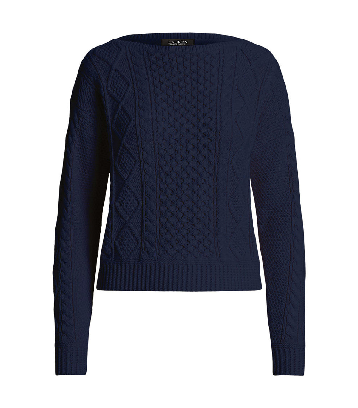 Women's Aran-Knit Cotton Boatneck Sweater French Navy