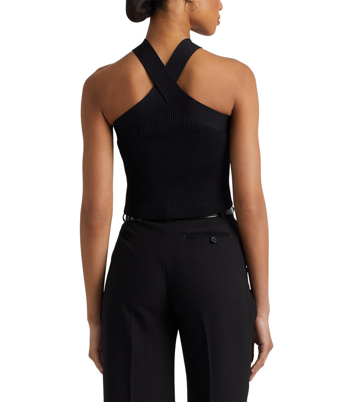 Women's Ribbed Cropped Halter Top Black