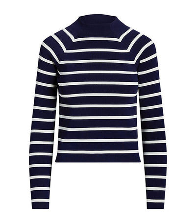 Women's Striped Mockneck Sweater French Navy/Mascarpone Cream
