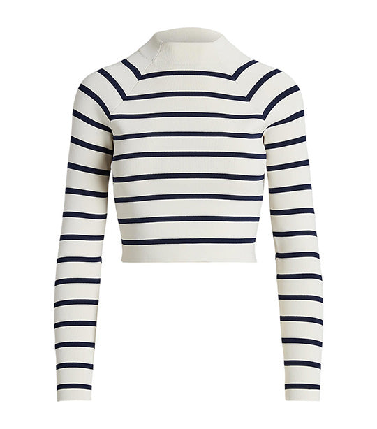 Women's Striped Mockneck Sweater Mascarpone Cream/French Navy