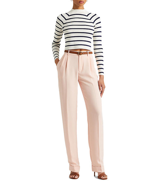 Women's Striped Mockneck Sweater Mascarpone Cream/French Navy