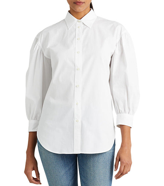 Women's Cotton Broadcloth Blouson-Sleeve Shirt White