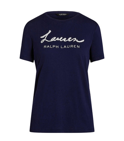 Women's Sequined Logo Jersey Tee French Navy