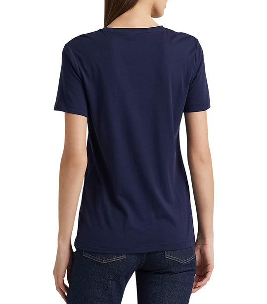 Women's Sequined Logo Jersey Tee French Navy