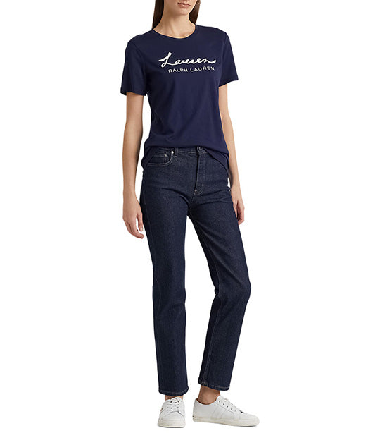Women's Sequined Logo Jersey Tee French Navy