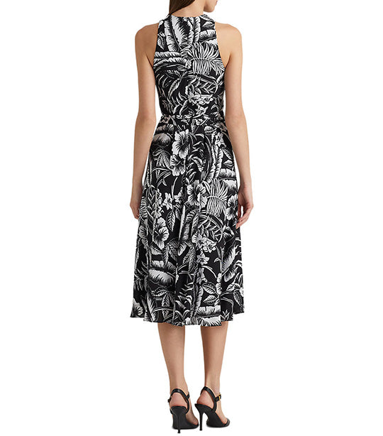 Women's Floral Georgette Halter Dress Black/White