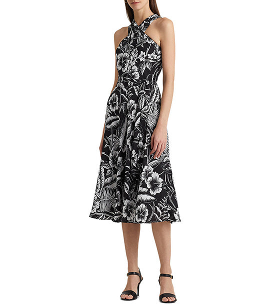 Women's Floral Georgette Halter Dress Black/White