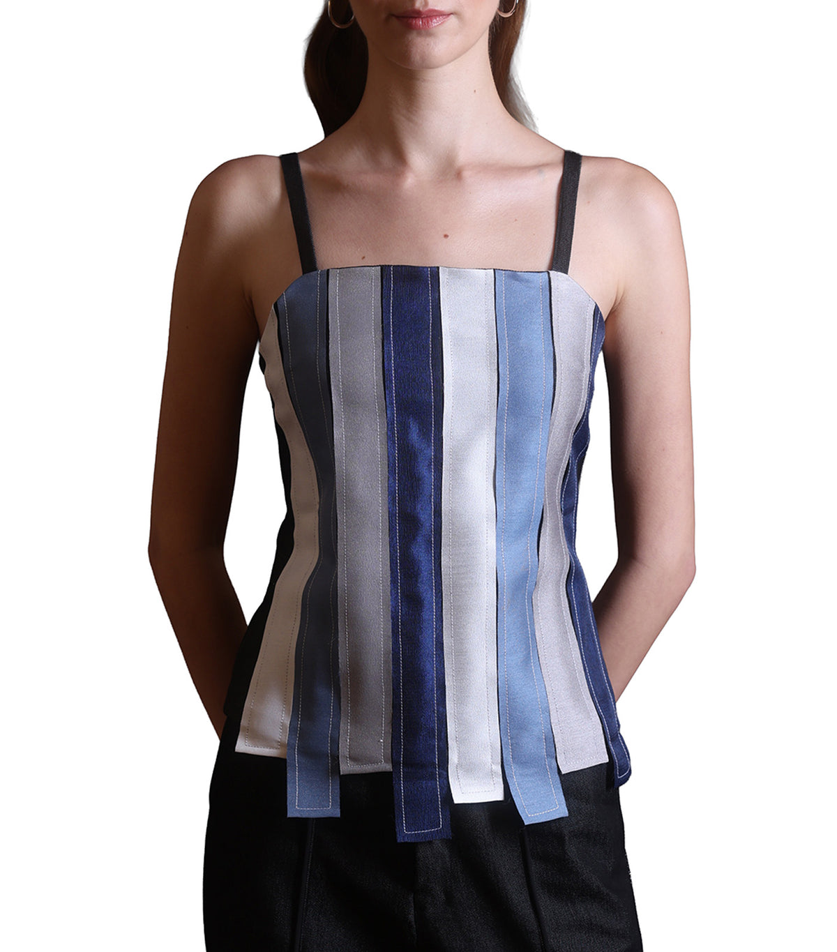 Blu Blouse Dark Blue Denim with Multi-Colored Panels